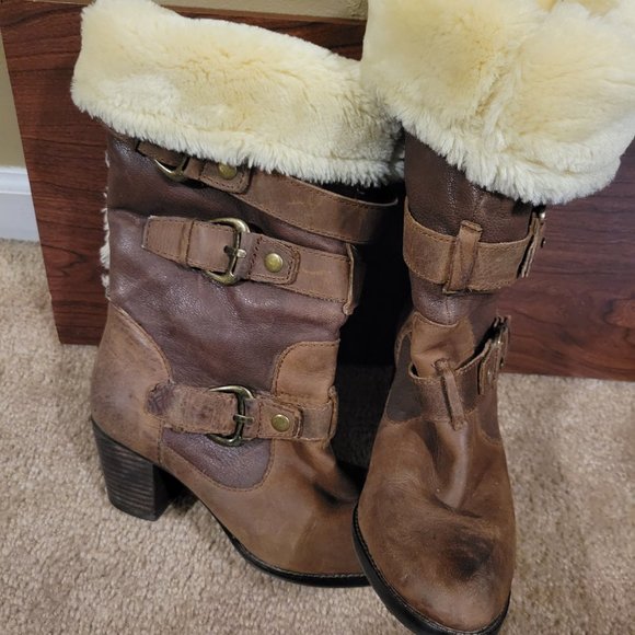Gianni Bini Leather Faux Fur Lined tall boots, Sherpa Lined 13 Inch. - Picture 9 of 11